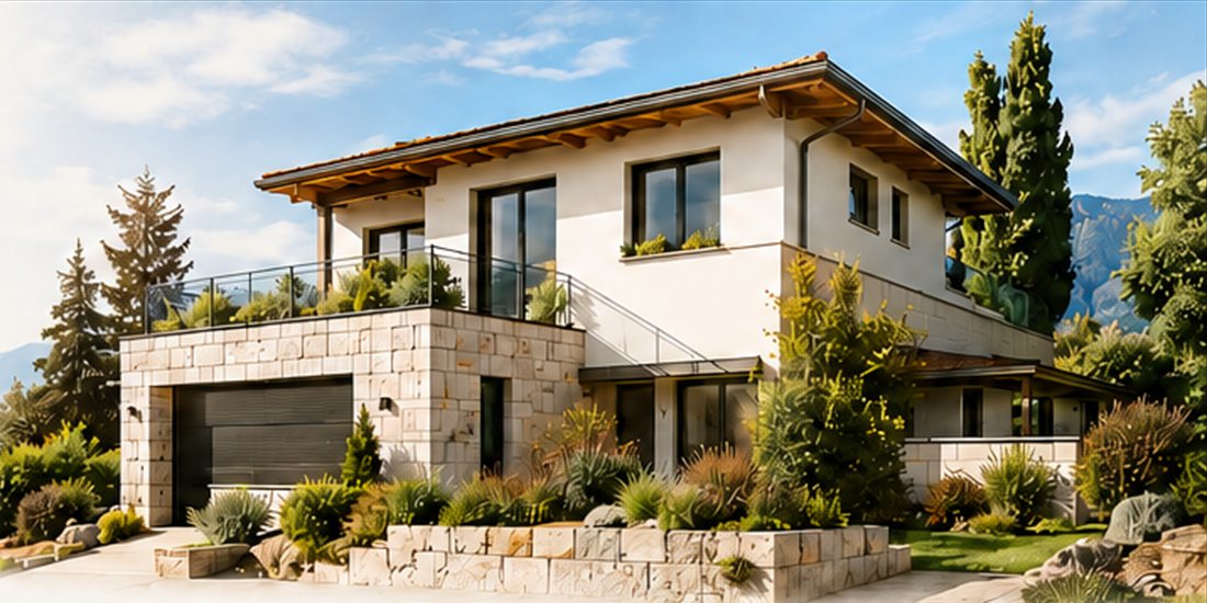 Maison contemporaine sur terrain en pente, vue du projet déclaré